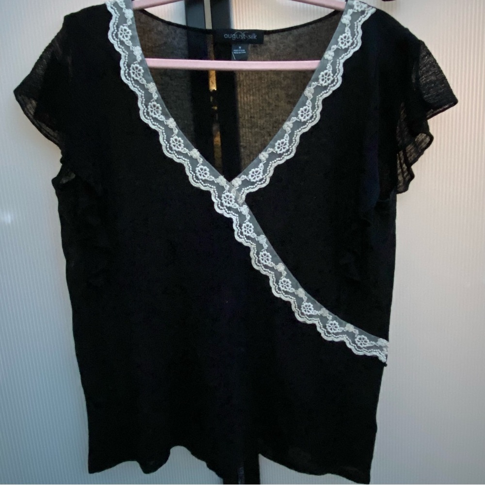 Sold! Not for sale. 

VIntage 90s Y2K Black V-neck White Lace